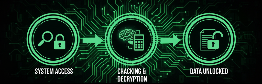Password Recovery, illustrating forensic cracking attempts on locked files